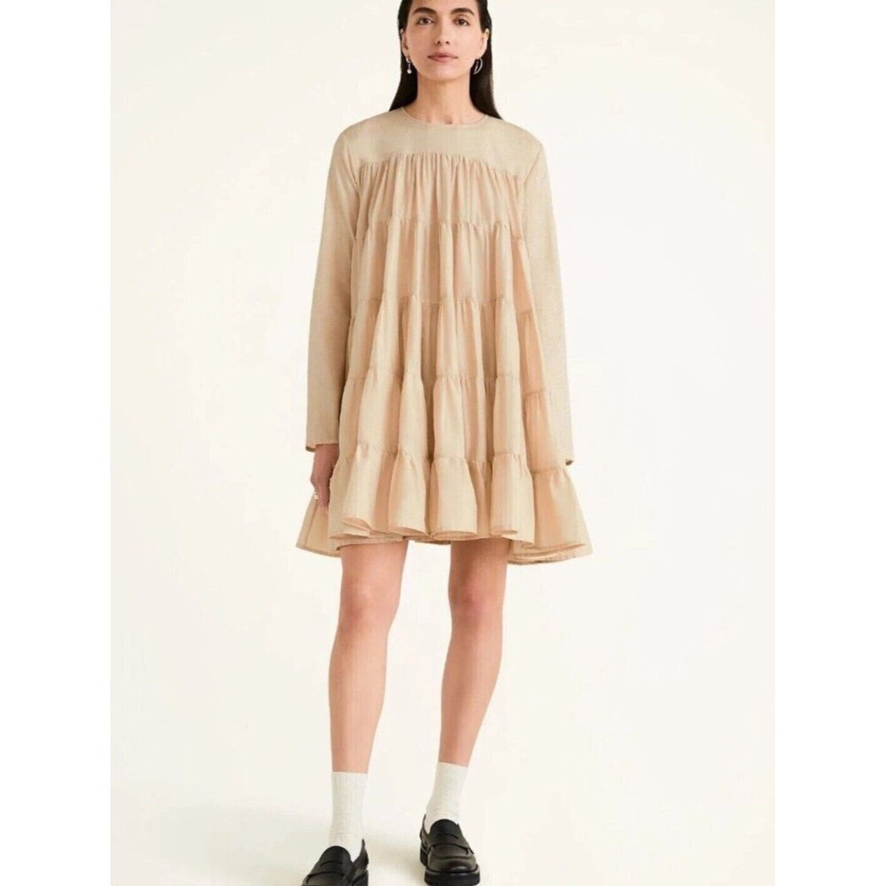 Merlette Soliman Mini Dress Tiered Trapeze Long Sleeve Flared Swing S 288710
